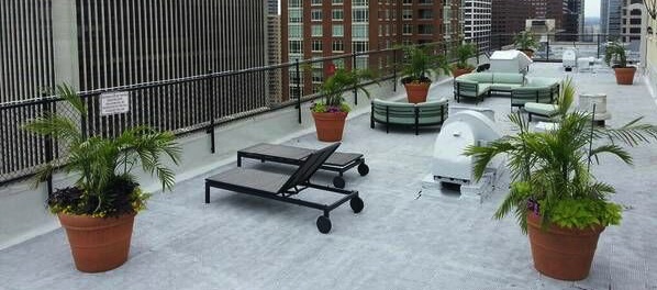Rooftop sundeck with lounge seating