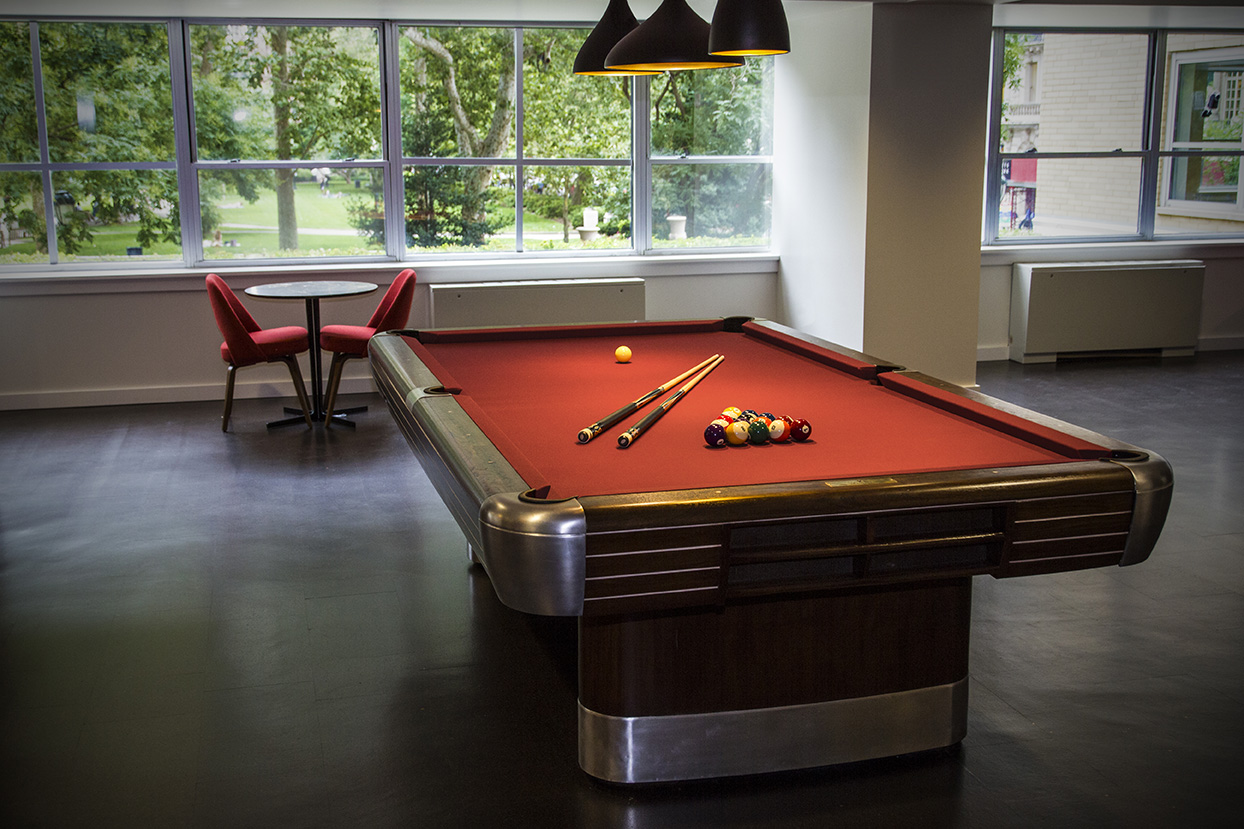Pool table with red felt